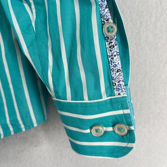 TOMMY BAHAMA Shirt Mens L Striped Flip Cuff Button Up Pima Cotton Teal Green - Picture 8 of 16